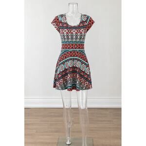 Vtg Bobbie Brooks Tribal Print Mini Dress Small Y2K Boho Fairycore Skater Dress